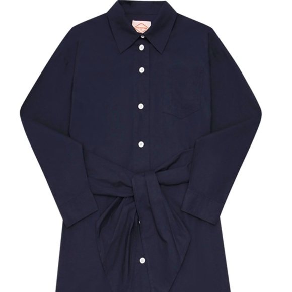 Midi Pleated Shirt Belt Navy Dress - NEW - Picture 8 of 8